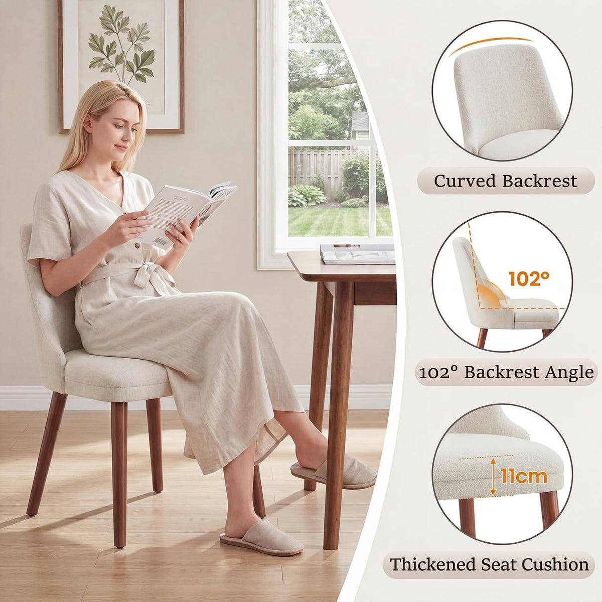 Dining Chairs Set of 2, Upholstered Dining Room Chairs with Ergonomic High Back, Thick Padded Seat, Skin-Friendly Fabric