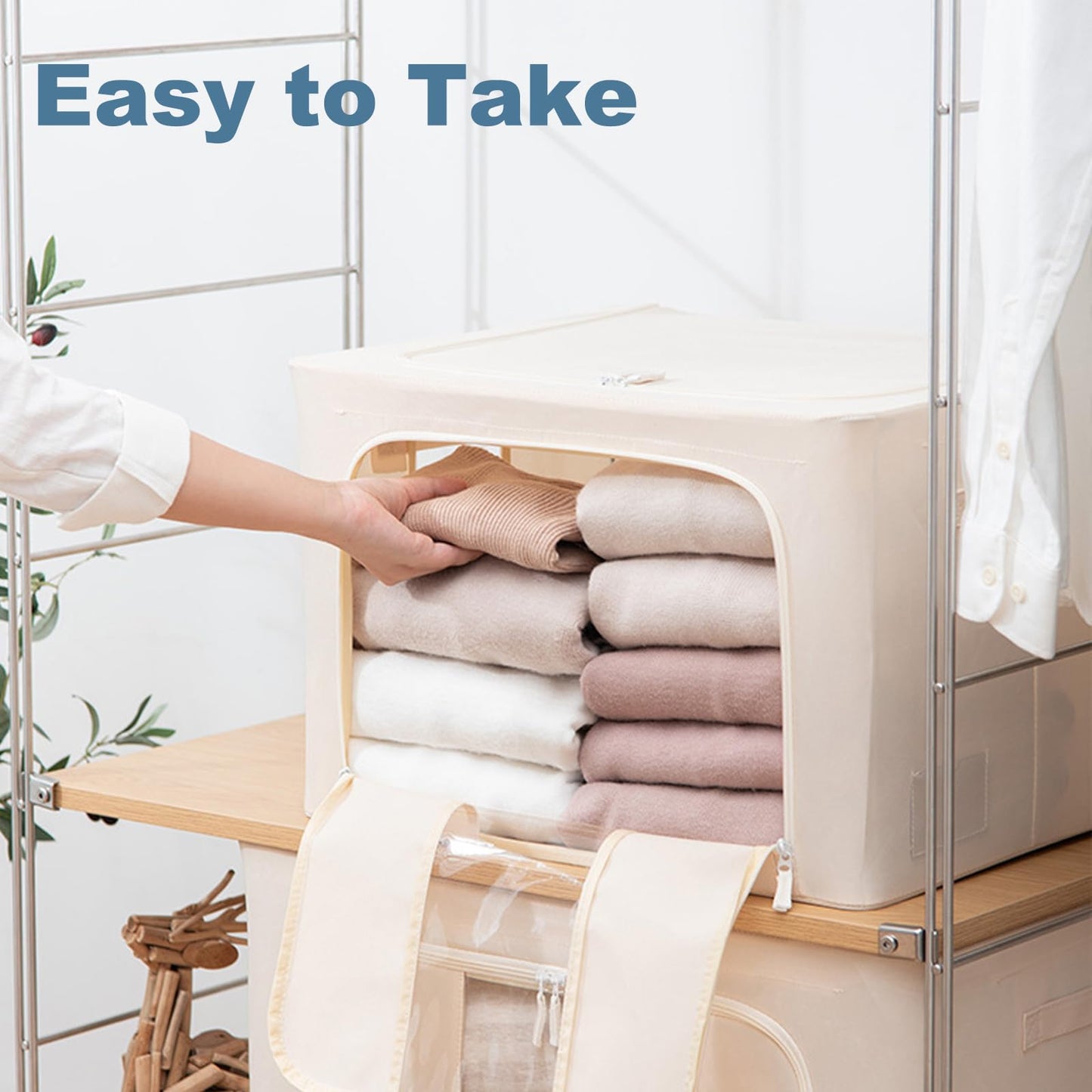 Goesort 6 Pack Clothes Storage Boxes with Steel Frame Support, 22L Moving Bag Wardrobe Storage Organiser Packing Boxes for Moving House with Clear