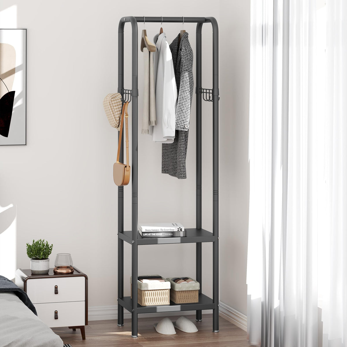 ZHYOCOGY Metal Coat Stand, Small Coat Rack with Shelf and Hook