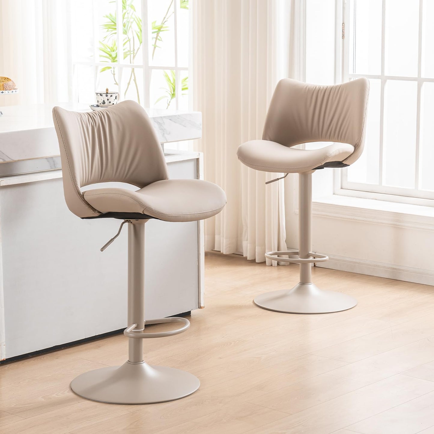 YOUNUOKE Bar Stools Set of 2, Adjustable Breakfast Bar Stools, All Khaki