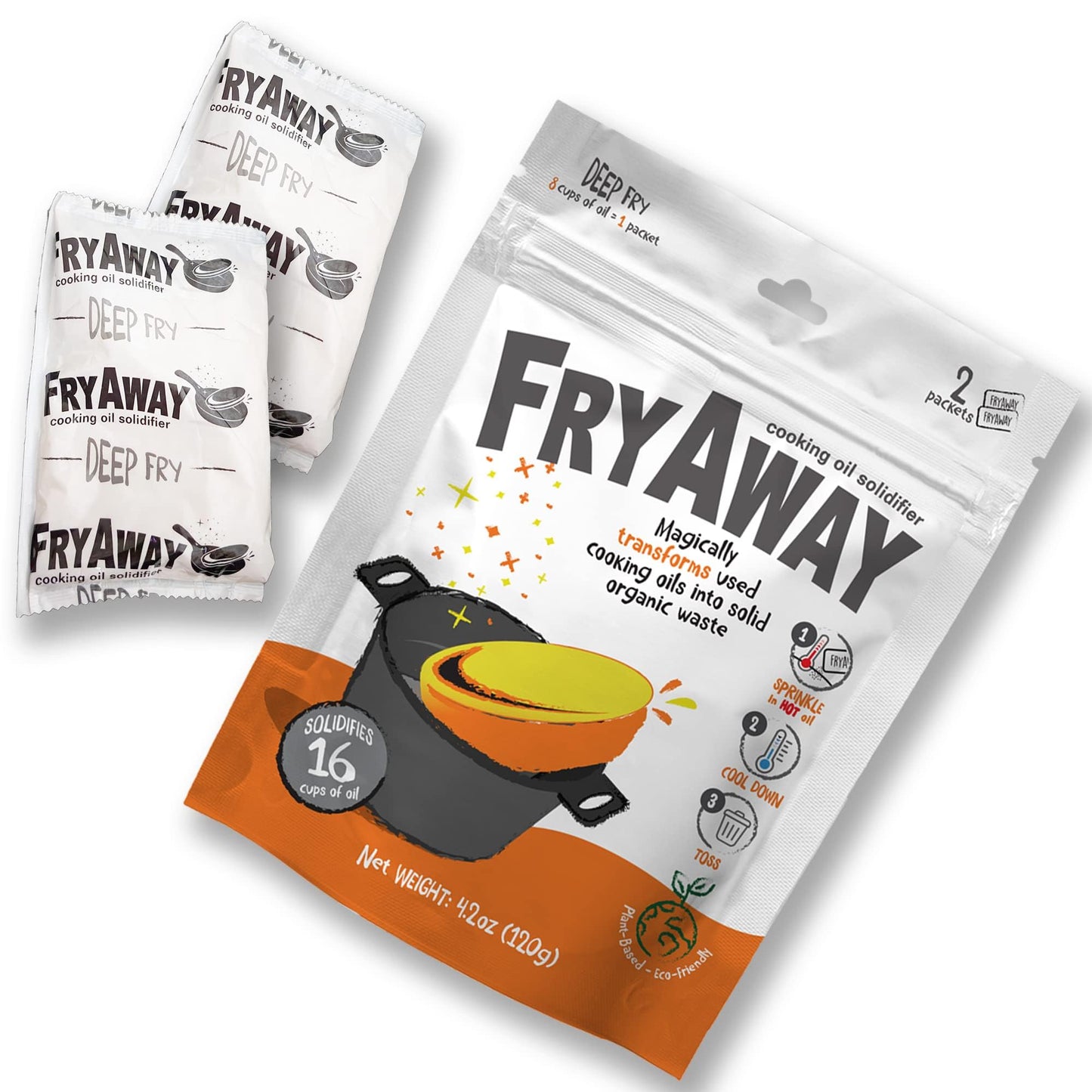 FryAway Deep Fry Cooking Oil Solidifier Powder, As Seen On Shark Tank, 100% Plant-Based Waste Oil Disposal, Solidifies Up to 16 Cups (4 Litres), Easy