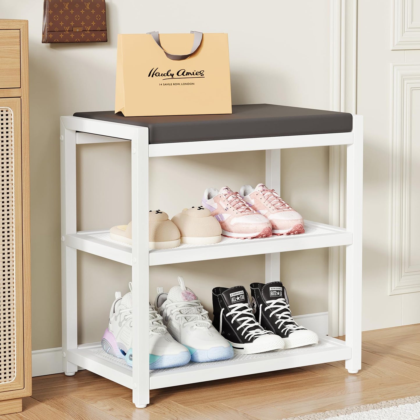 ZHOOGE Shoe Bench Shoe Rack Storage Bench Entryway Bench Shoe Shelf with Seat Cushion, Stable Shoe Organizer for Entryway, Living Room