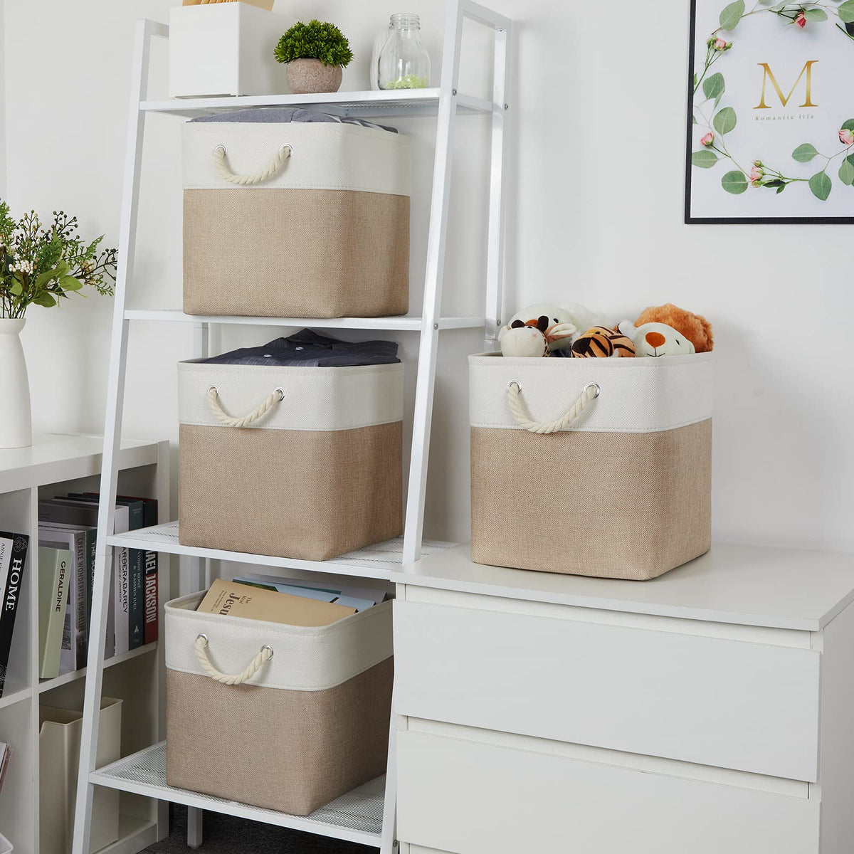Temary 4 Pack Cube Storage Bins Cloth Baskets for Shelf, Fabric Storage Cubes 12 x 12 Baskets Gift Empty Toy Baskets for Kids