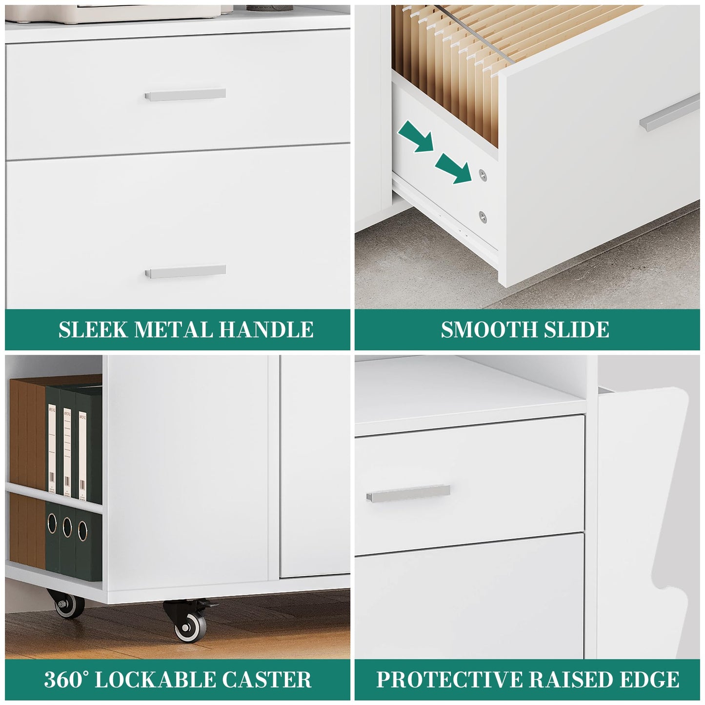YITAHOME Rolling Filing Cabinet with Side Racks & 4 Wheels, White