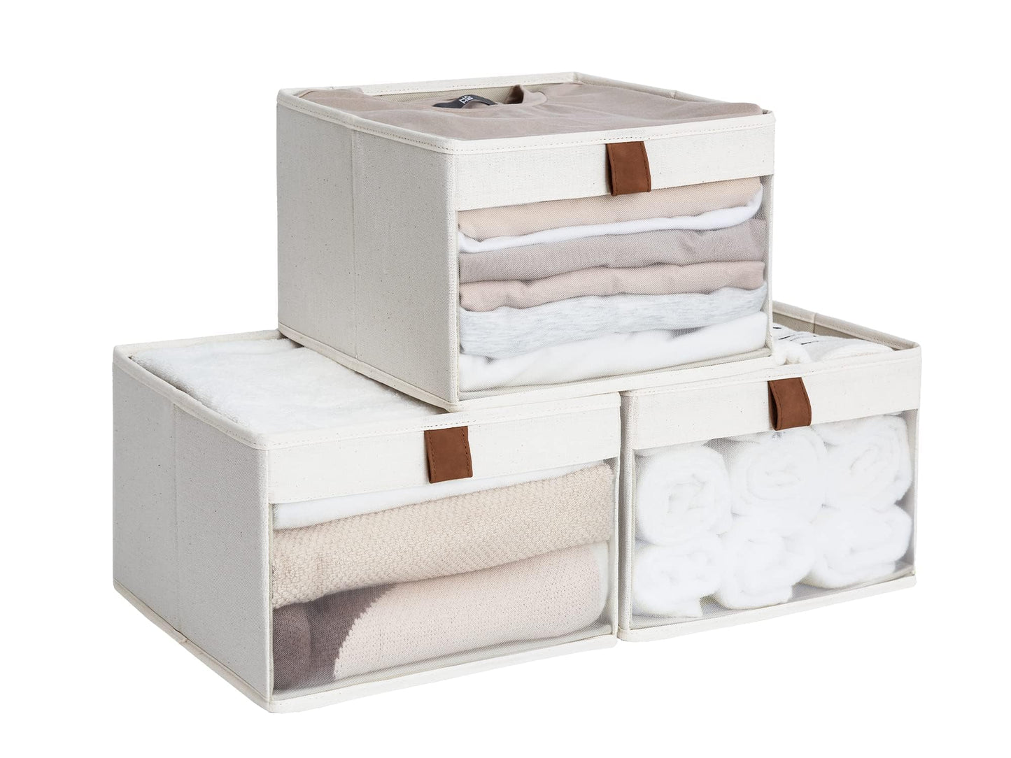 StorageWorks Storage Boxes, Fabric Storage Boxes for Shelves, Cube Storage Baskets with Clear Window, Clothes Storage Boxes with Handles