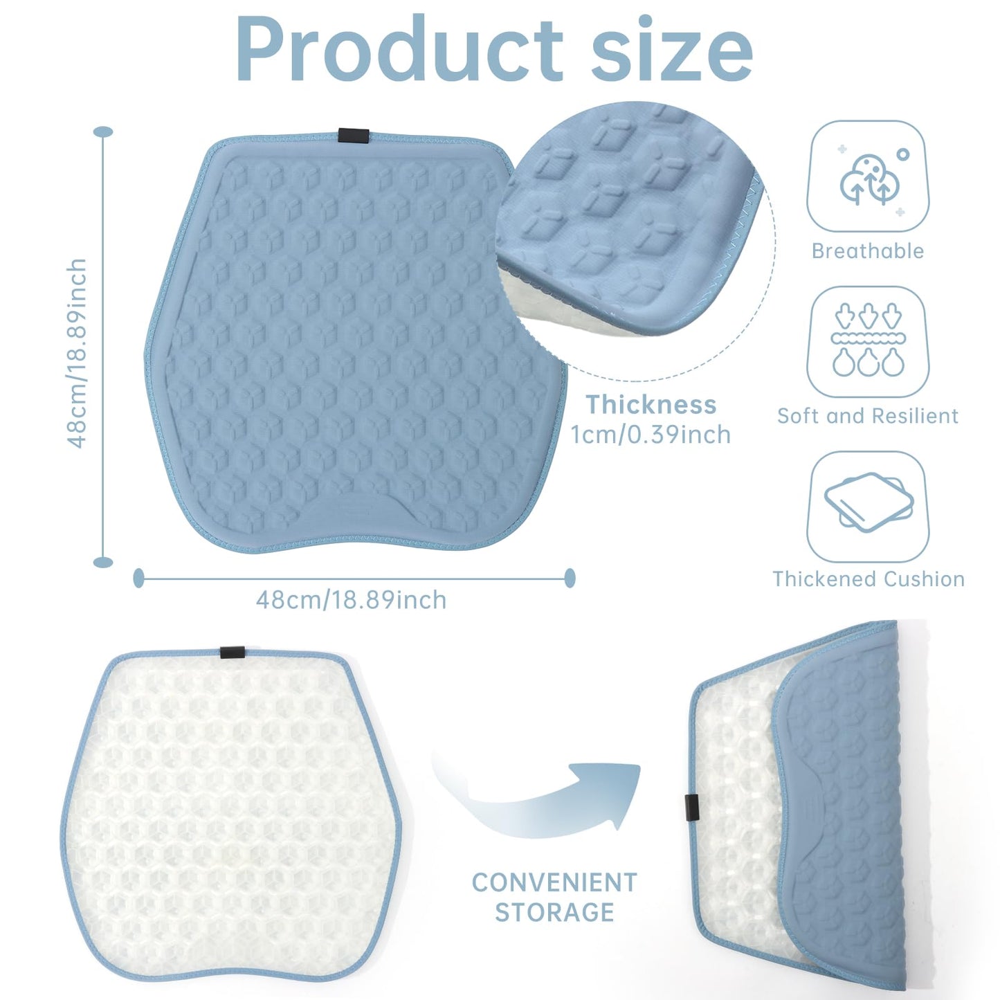 LY4U 3D Honeycomb Gel Seat Cushion for Office Chair & Car Seat, 48x48cm Cooling Pressure Relief Cushion with Breathable Support for Wheelchair Bench