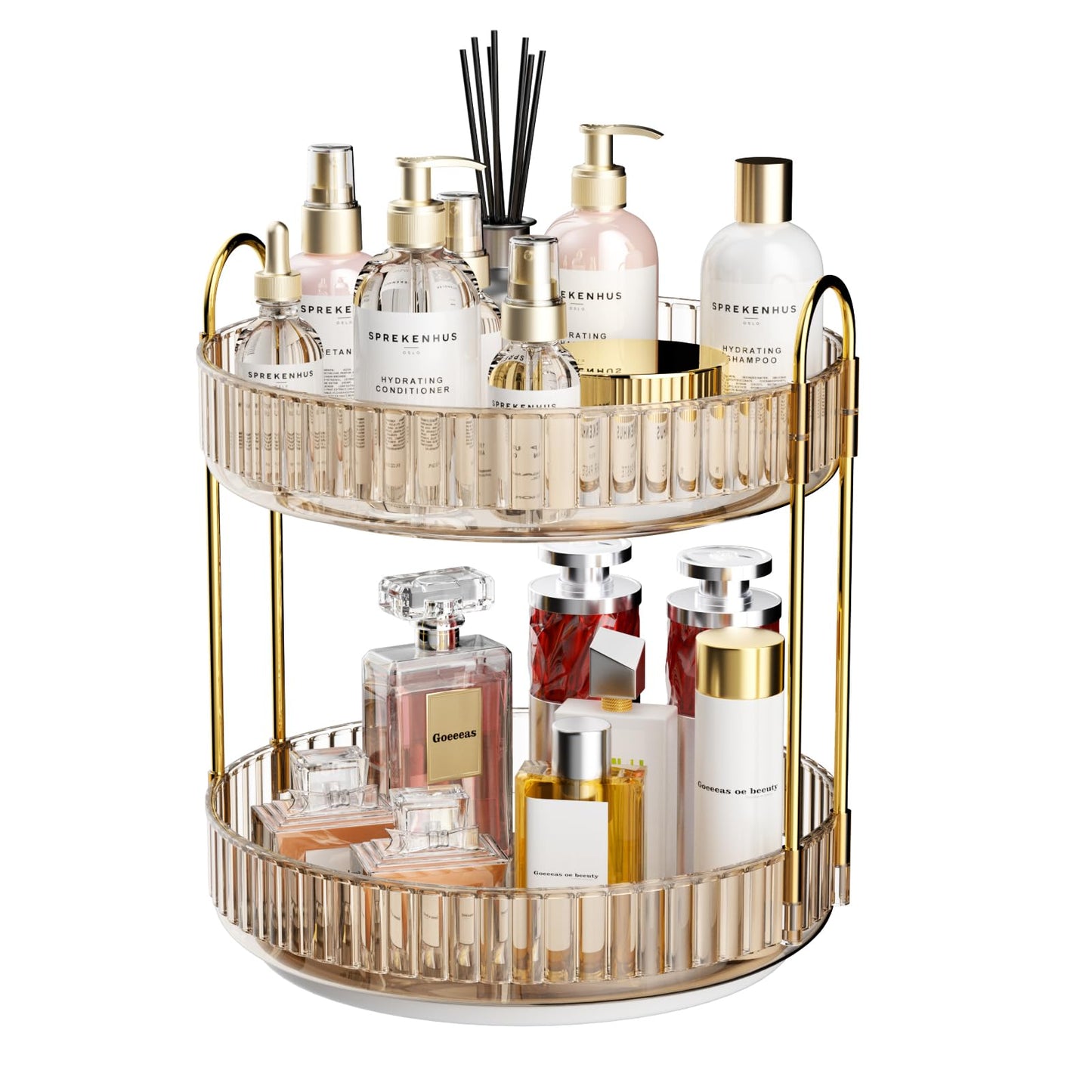 MOACC Rotating Makeup Organizer for Vanity 2 Tier, High-Capacity Skincare Clear Make Up Storage Perfume Organizers Cosmetic Dresser Organizer