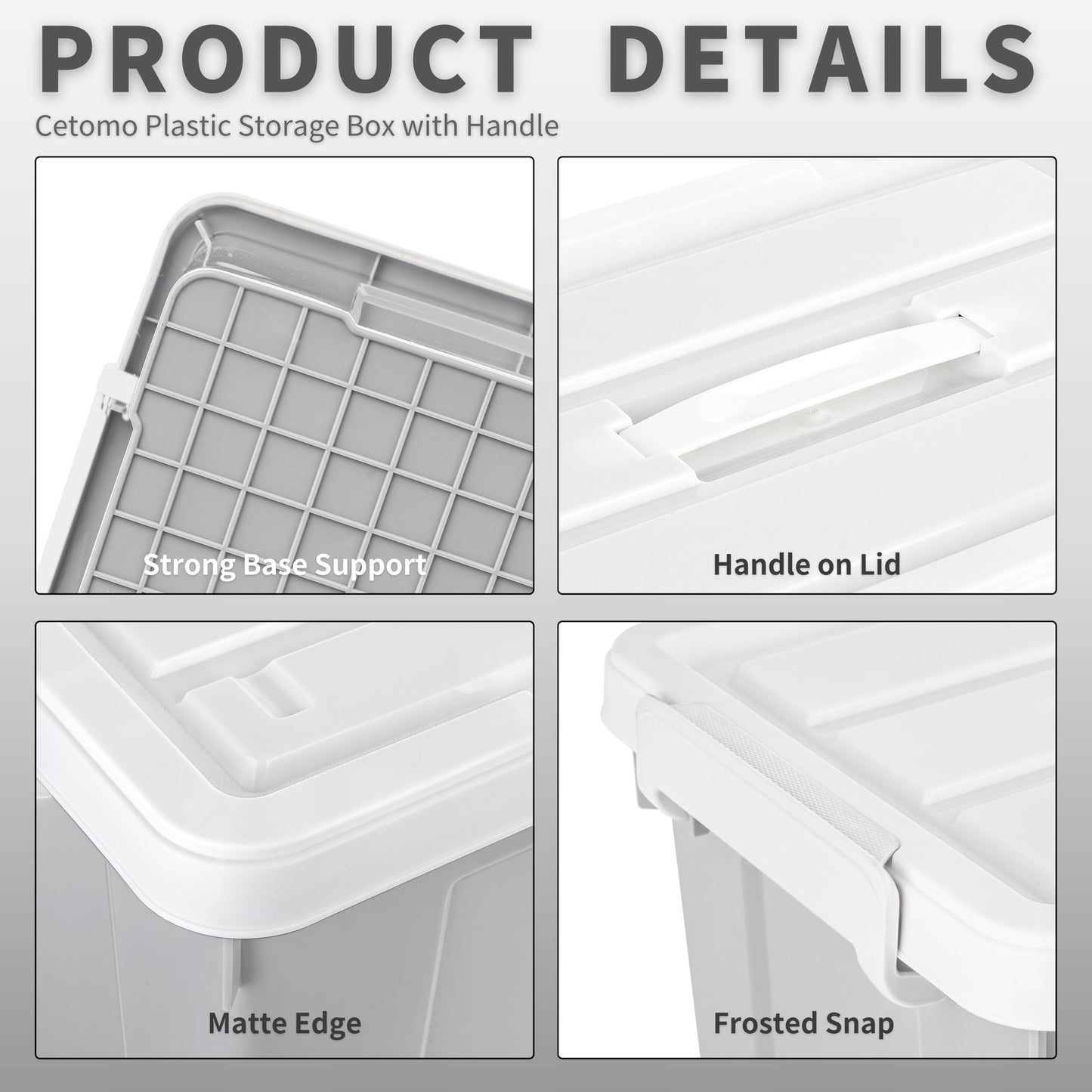 Cetomo 15L*3 Storage Boxes, Carry Plastic Storage Box with Lids, Organizing Container with Handle and Secure Latching Buckles, Stackable, Nestable