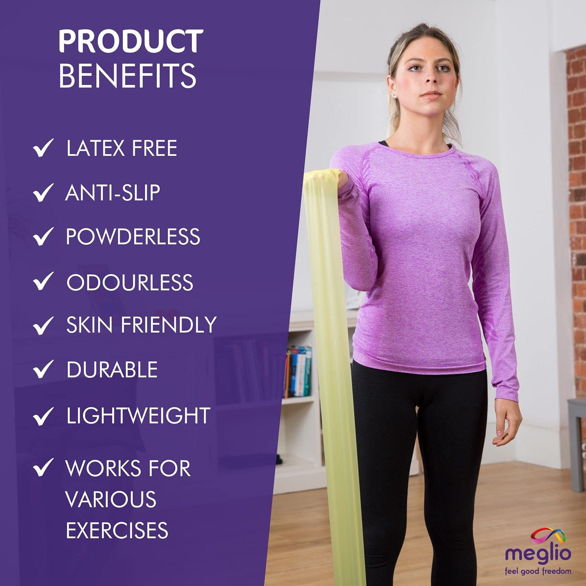 Meglio Resistance Bands Roll - Latex Free Exercise Bands for Building Strength, Pilates Band for Fitness, Flexibility, Physiotherapy, Stretching &