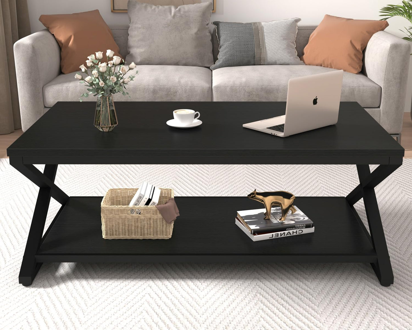 HSH Coffee Table for living room coffee tables Storage 120cm Black Oak