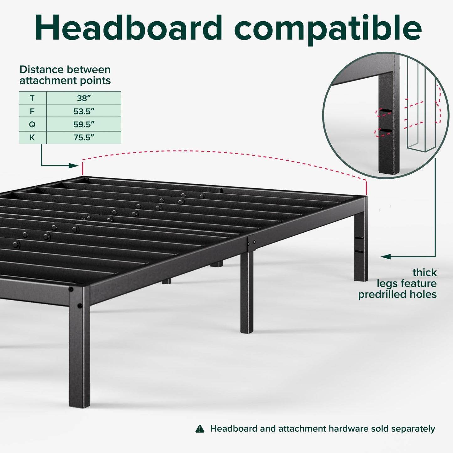 Zinus Elias Single Bed frame - Bed 90 x 190 cm - 36cm Height - Metal Bed frame with underbed storage and steel slat support - Black