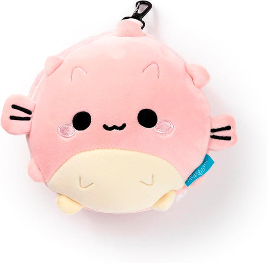 Puckator Relaxeazzz Adoramals Puff the Puffer Fish Plush Travel Pillow & Eye Mask - Plushie Sleeping Mask For Airplane - Flight Pillow For Kids Adults - Cute Sleeping Mask