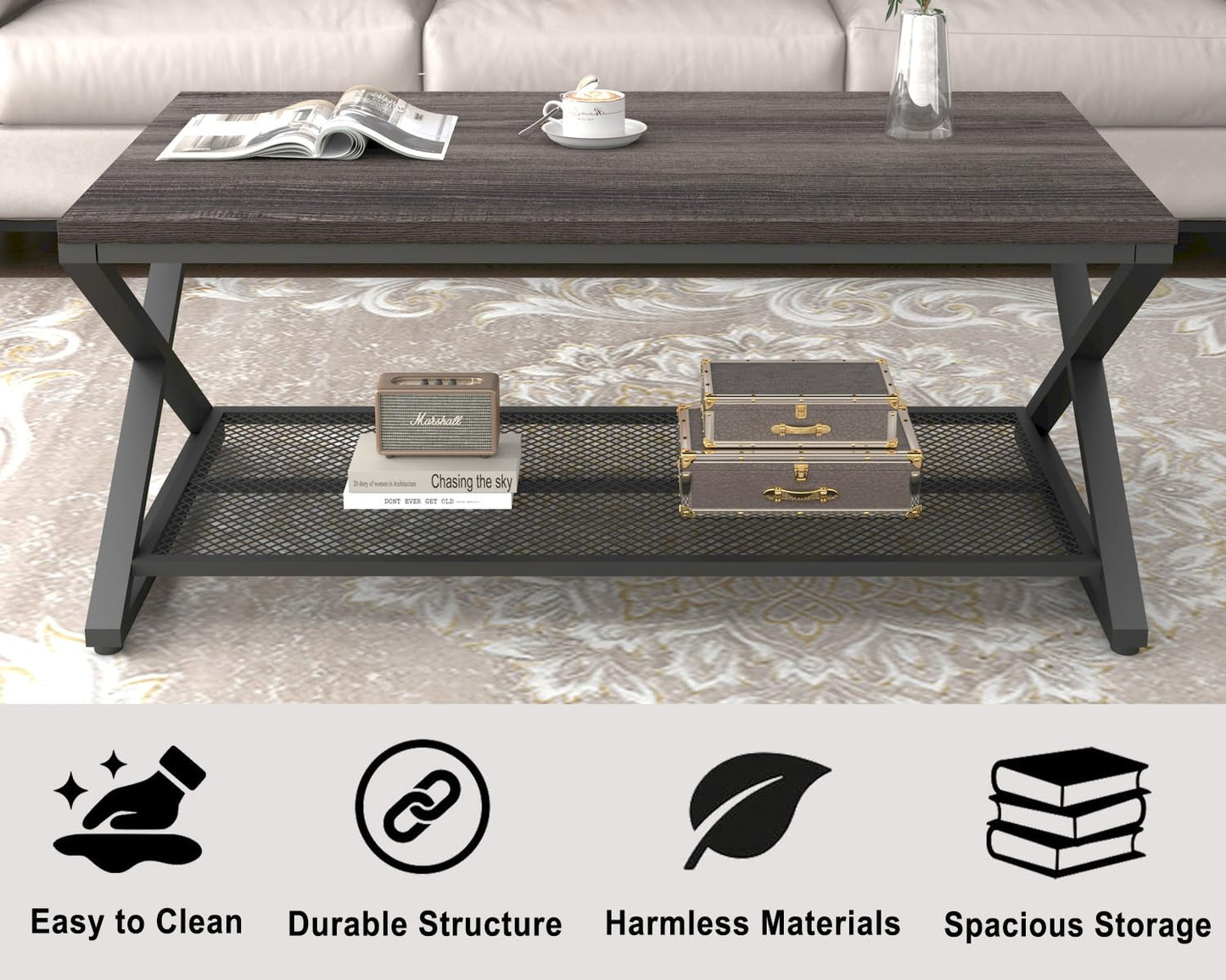 LVB Coffee Table for Living Room Coffee Tables With Storage 100cm Dark Oak