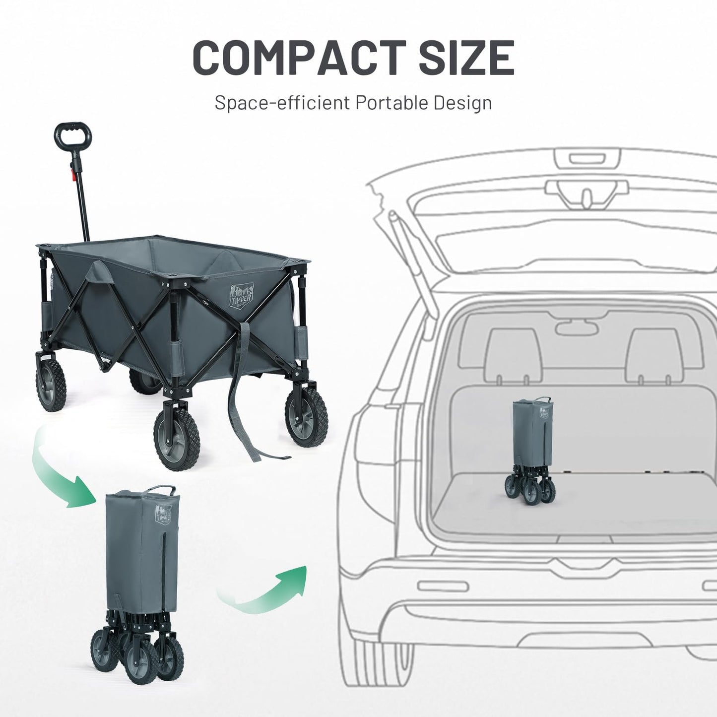 TIMBER RIDGE Festival Trolley on Wheels with Adjustable Handle, 135L Collapsible Wagon Cart for Camping Outdoor Picnic Beach Garden, Heavy Duty
