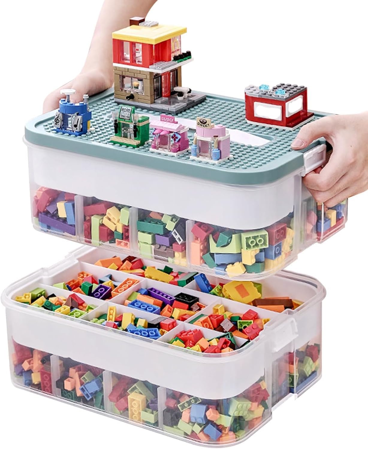 2 Layers Storage Organizer for Lego, Stackable Storage Box with Lids