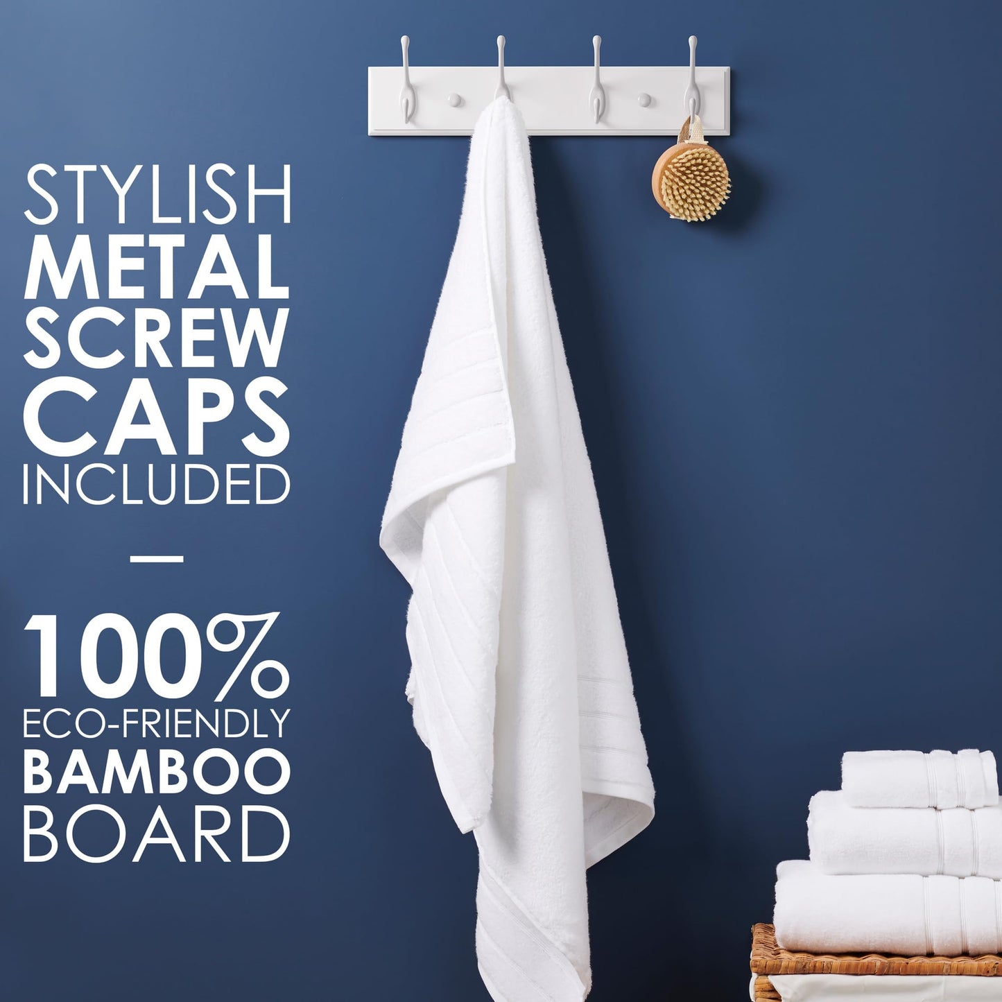 LARHN White Wall-Mounted Coat Rack - 4 White Coat Hooks, 42cm