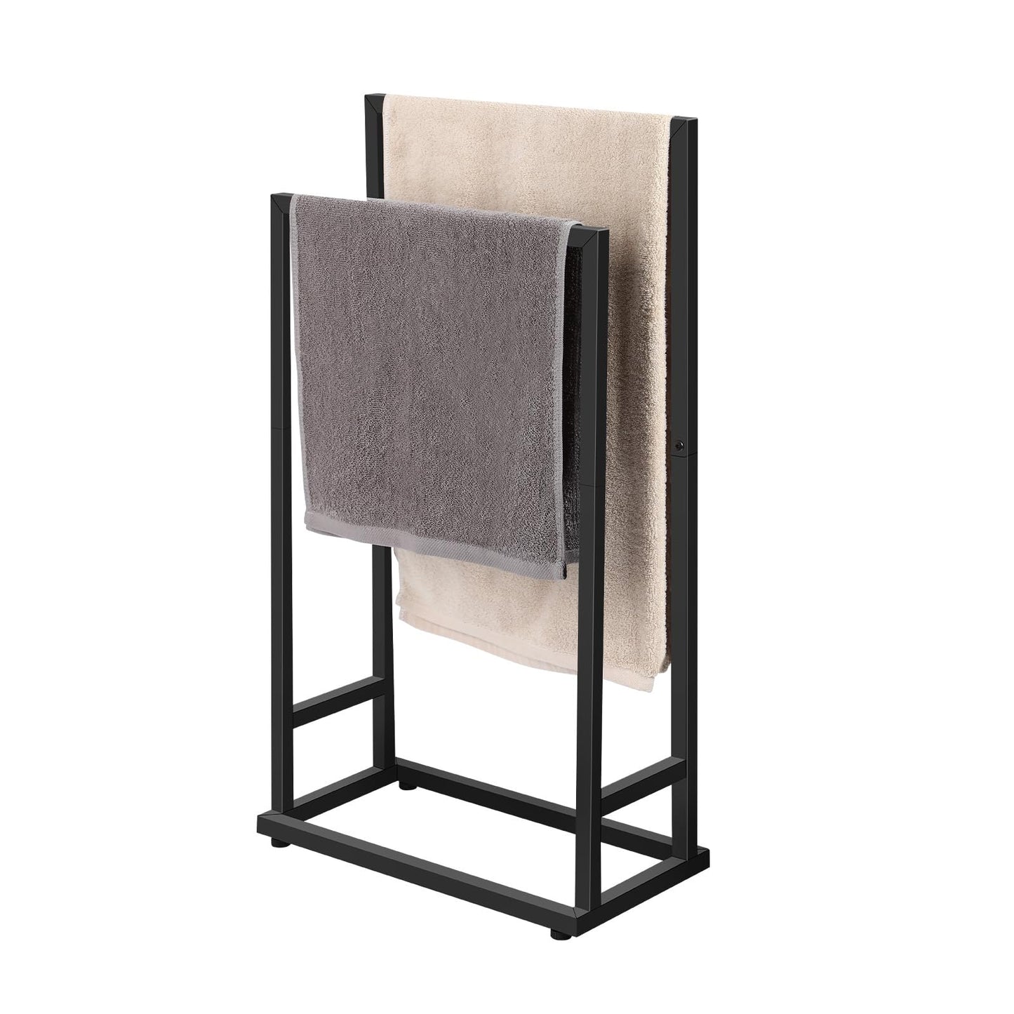 smusei Black Towel Stand Free Standing Metal Towel Racks Freestanding 2 Tier Towel Rails Black Bath Towel Holder for Towel Washcloths Bathroom