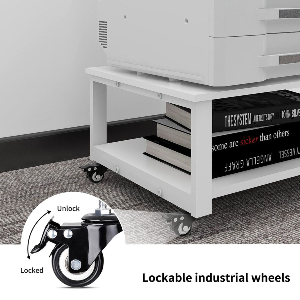 PUNCIA 2 Tier Laser Printer Stand with Paper Storage Shelf