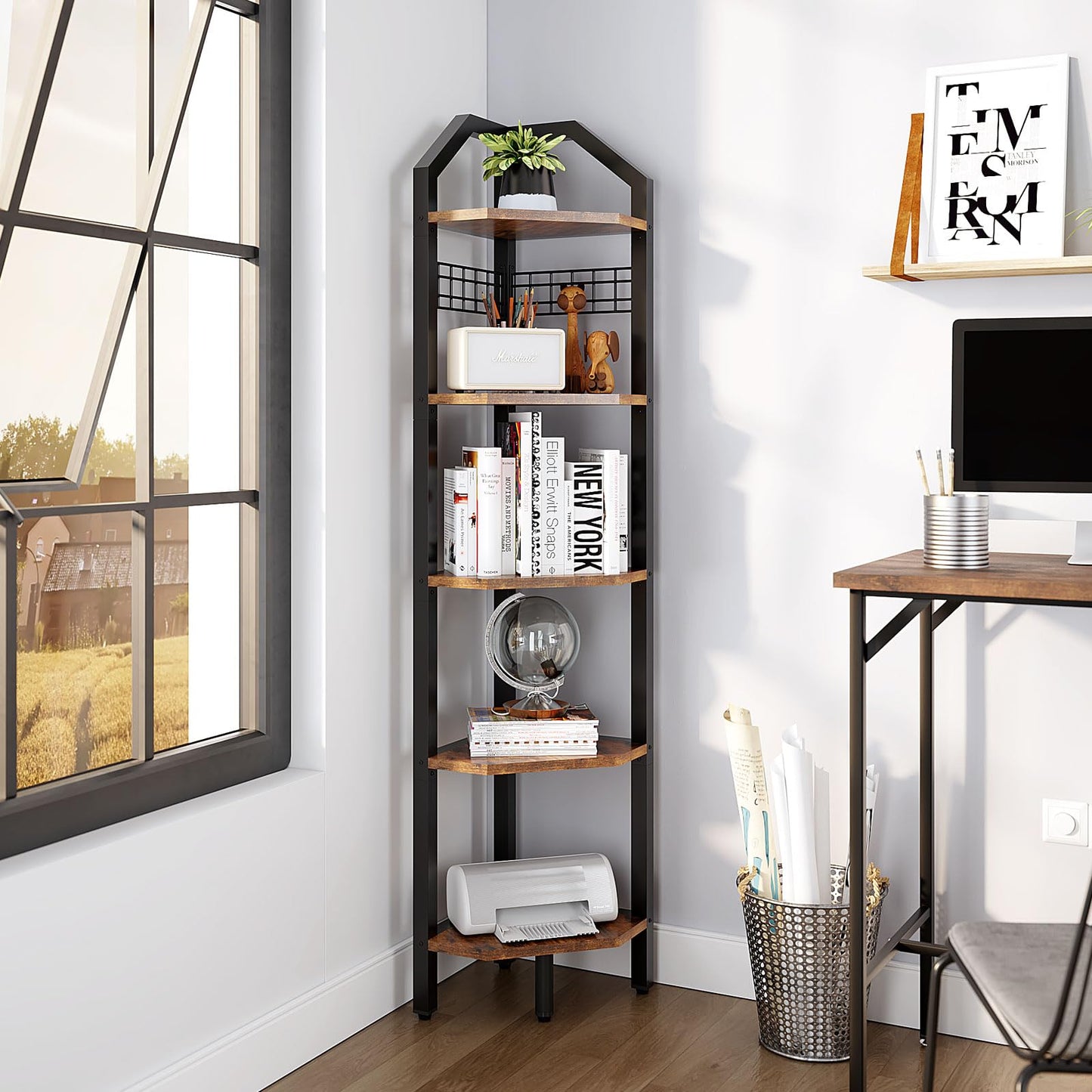 YMYNY 5 Tier Corner Shelf, Height 176CM Storage Shelf Unit Multi-Purpose Bookshelf Plant Stand, for Living Room, Bathroom, Kitchen, Bedroom, Office,