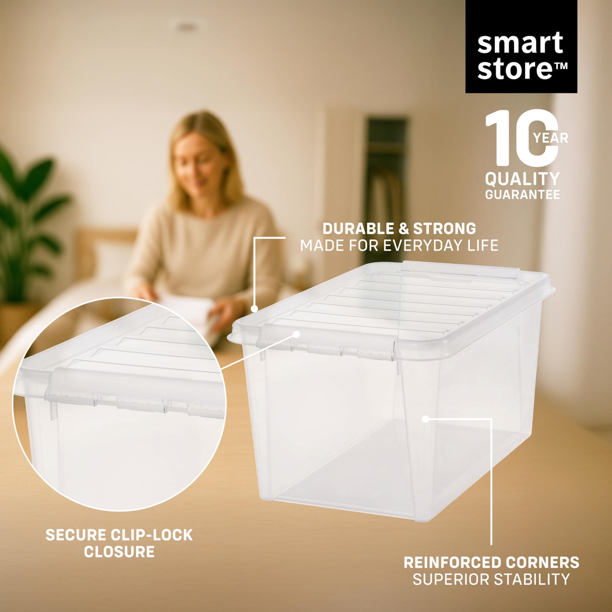 SmartStore - 5x Plastic Storage Box with Lid Classic 46L (59x39x31cm) |Plastic Storage Drawers with Lid|Food-Safe Material|Kitchen &