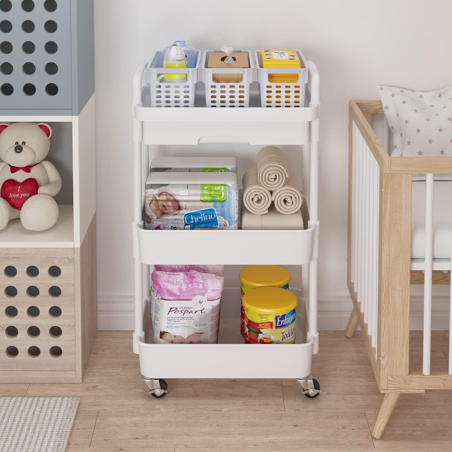 Wuciray Beauty Trolley on Wheels 3 Tier Storage Trolley with Drawer Plastic Beauty Trolleys Rolling Utility Cart Craft Trolleys on Wheels for Home