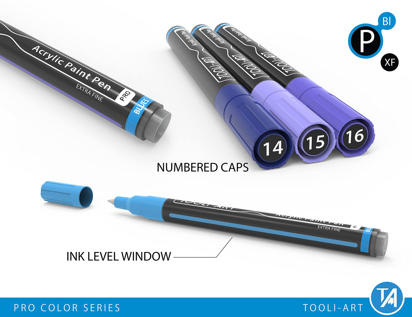 Acrylic Paint Pens 22 Blue & Purple Tones Assorted Pro Colour Series Markers Set 0.7mm Extra Fine Tip for Rock Painting, Glass, Mugs, Wood, Metal,