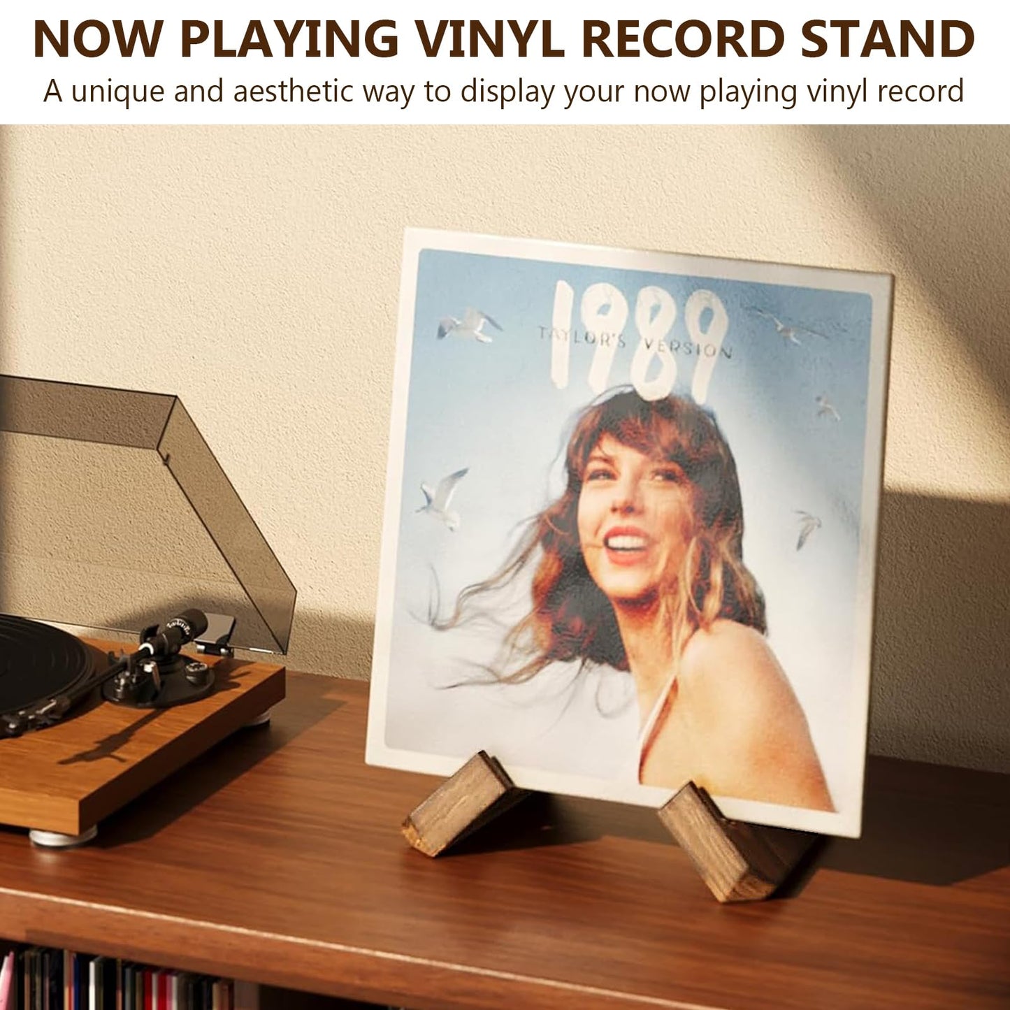 Now Playing Vinyl Record Stand, Solid Wooden Vinyl Record Holder Display Stand, Retro Now Spinning Record Stand for Vinyl Record