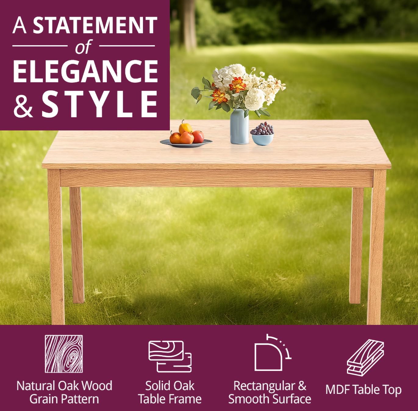 Hallowood Furniture Waverly Rectangular Small Oak Dining Table, 120x70cm