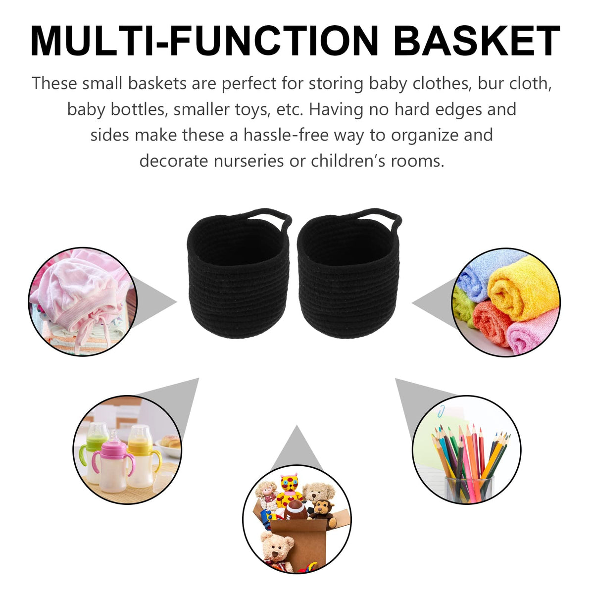 Small Wall Hanging Storage Baskets: 2PCS Cotton Rope Woven Basket - 9 x 7 inch Foldable Wall Door Hanging Organizer with Handle for Flower Plants