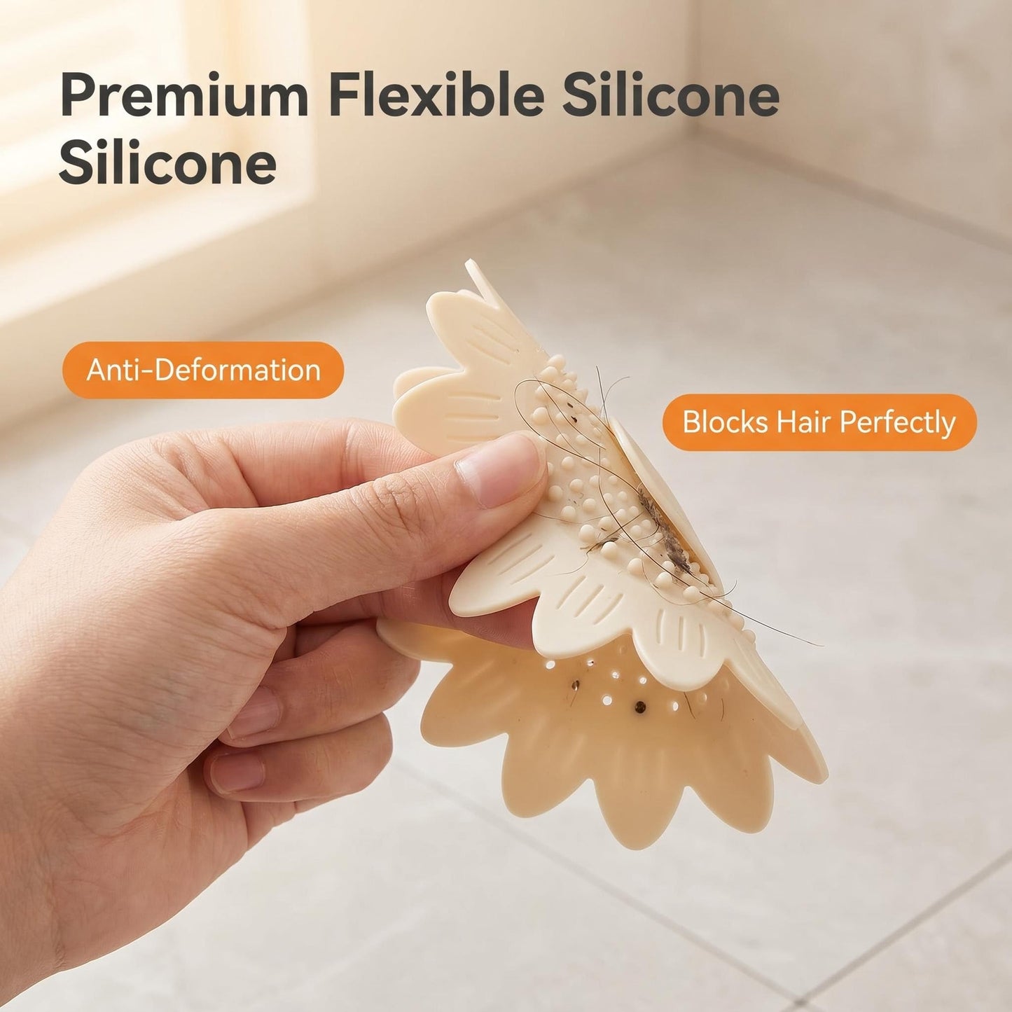 2 Pack Silicone Shower Drain Hair Catcher, Silicone Sink Strainer Protector & Shower Drain Cover