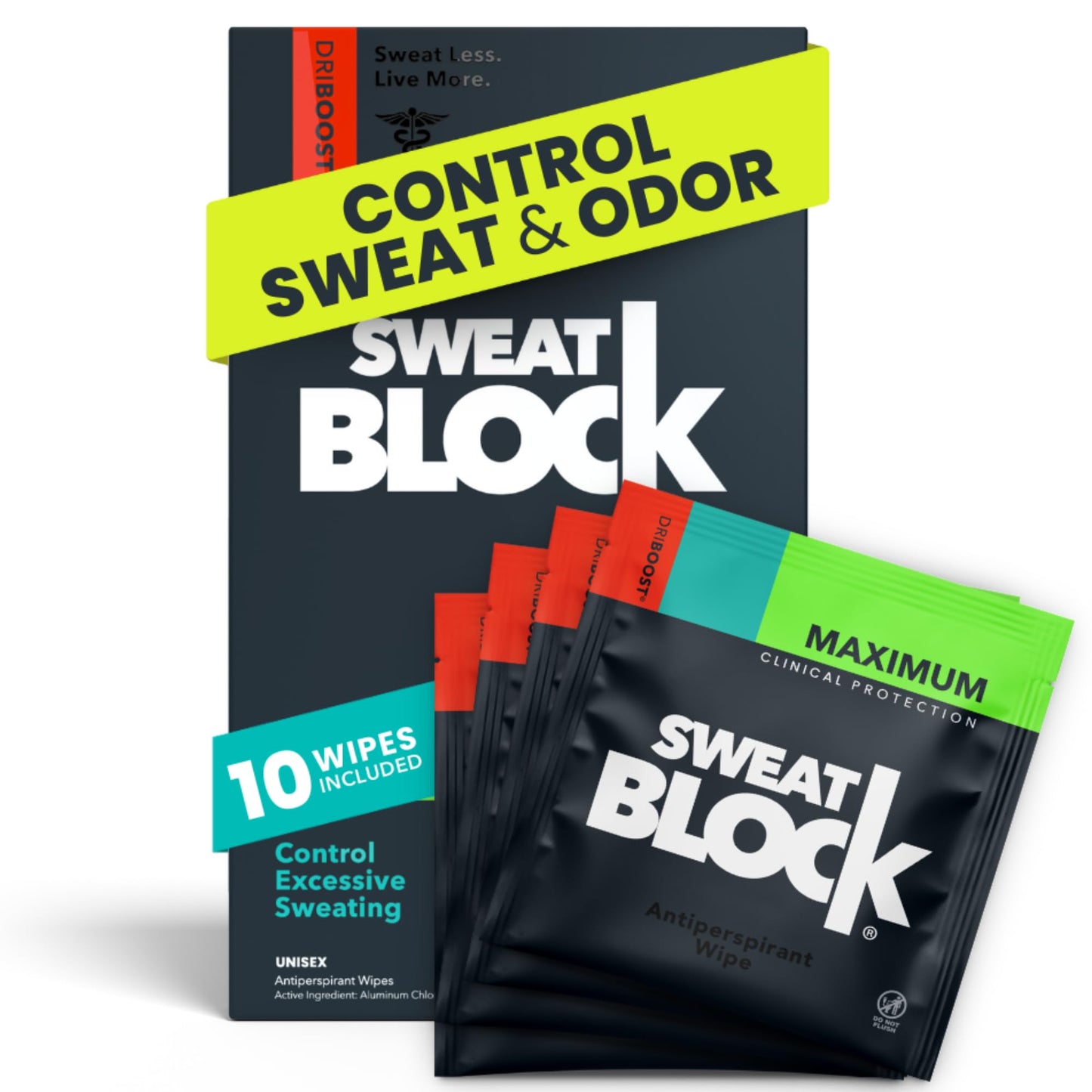 SweatBlock Clinical Strength Deodorant Antiperspirant Wipes - Treat Hyperhidrosis & Excessive Sweat - Men Women & Teens - 7 Days of Sweat Protection
