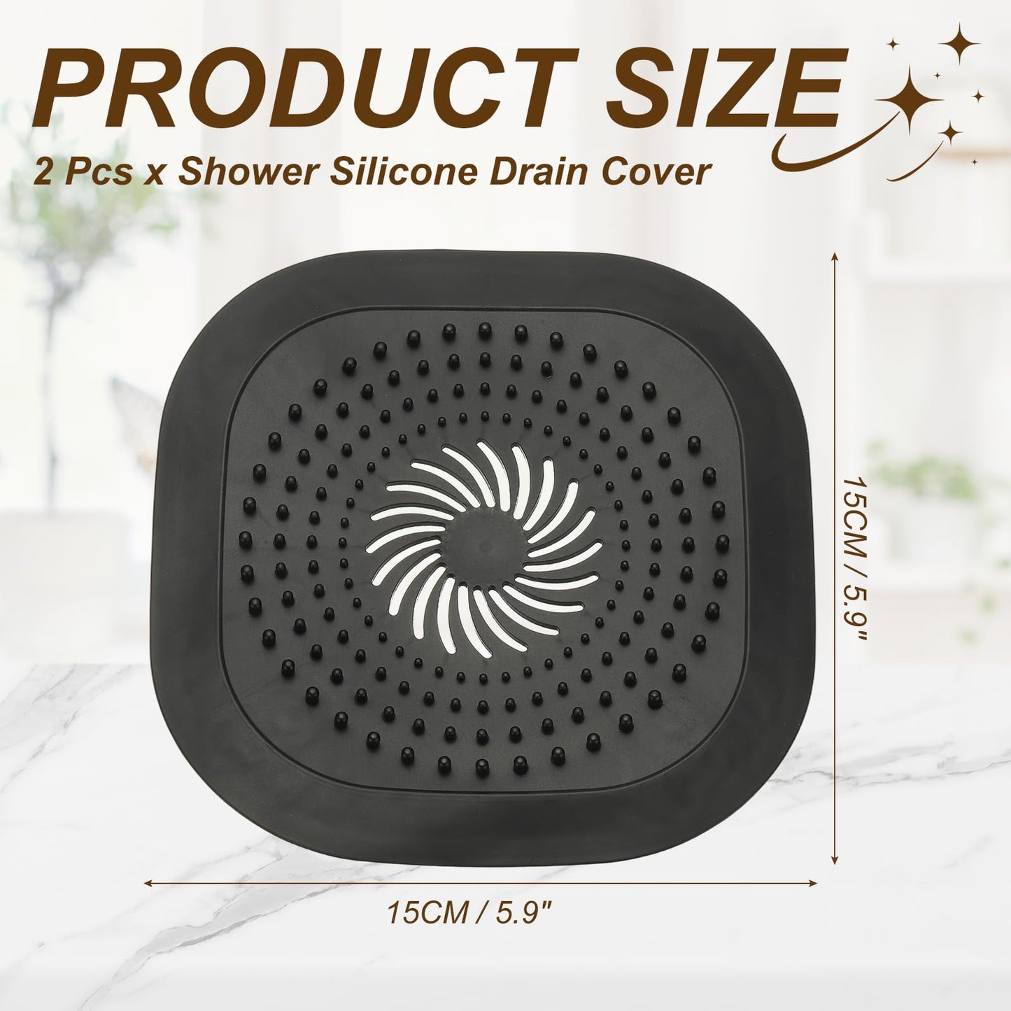 sourcing map 2 Pcs Square Drain Cover, 5.9 Inch Shower Hair Catcher Drain Cover for Shower Room Bathtubs Kitchen Sink Laundry Room, Black
