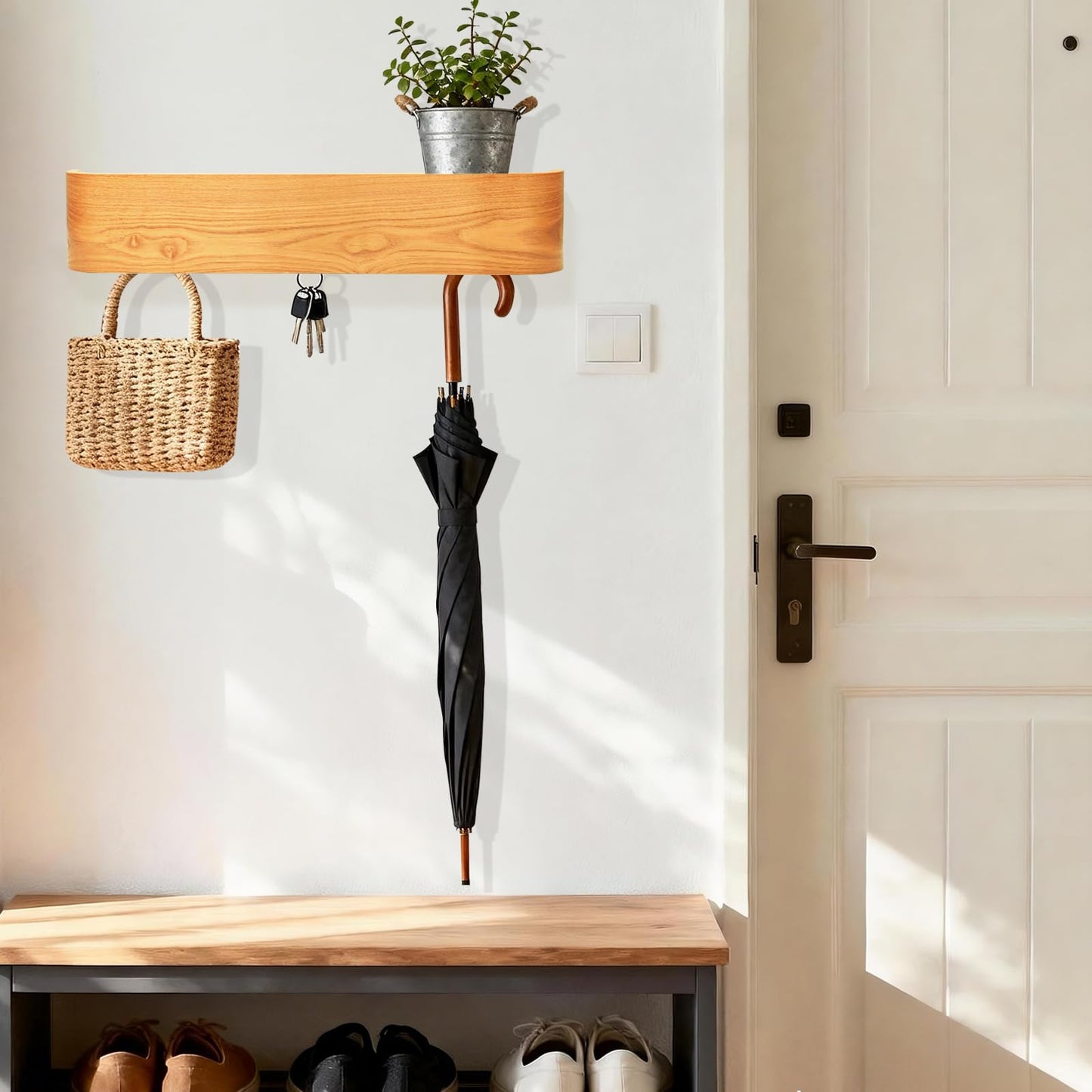 Topfinder Coat Rack with Shelf Wall-Mounted Organizer with 5 Hidden Hooks