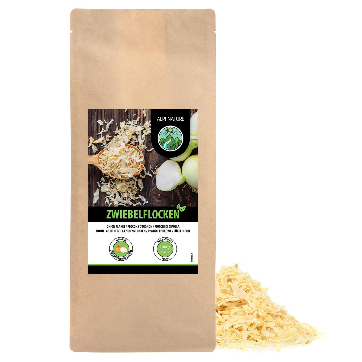 Alpi Nature Onion Flakes 1kg 2.2 lb, Onion Pieces 5-30mm, Dried and Chopped Onions for Cooking