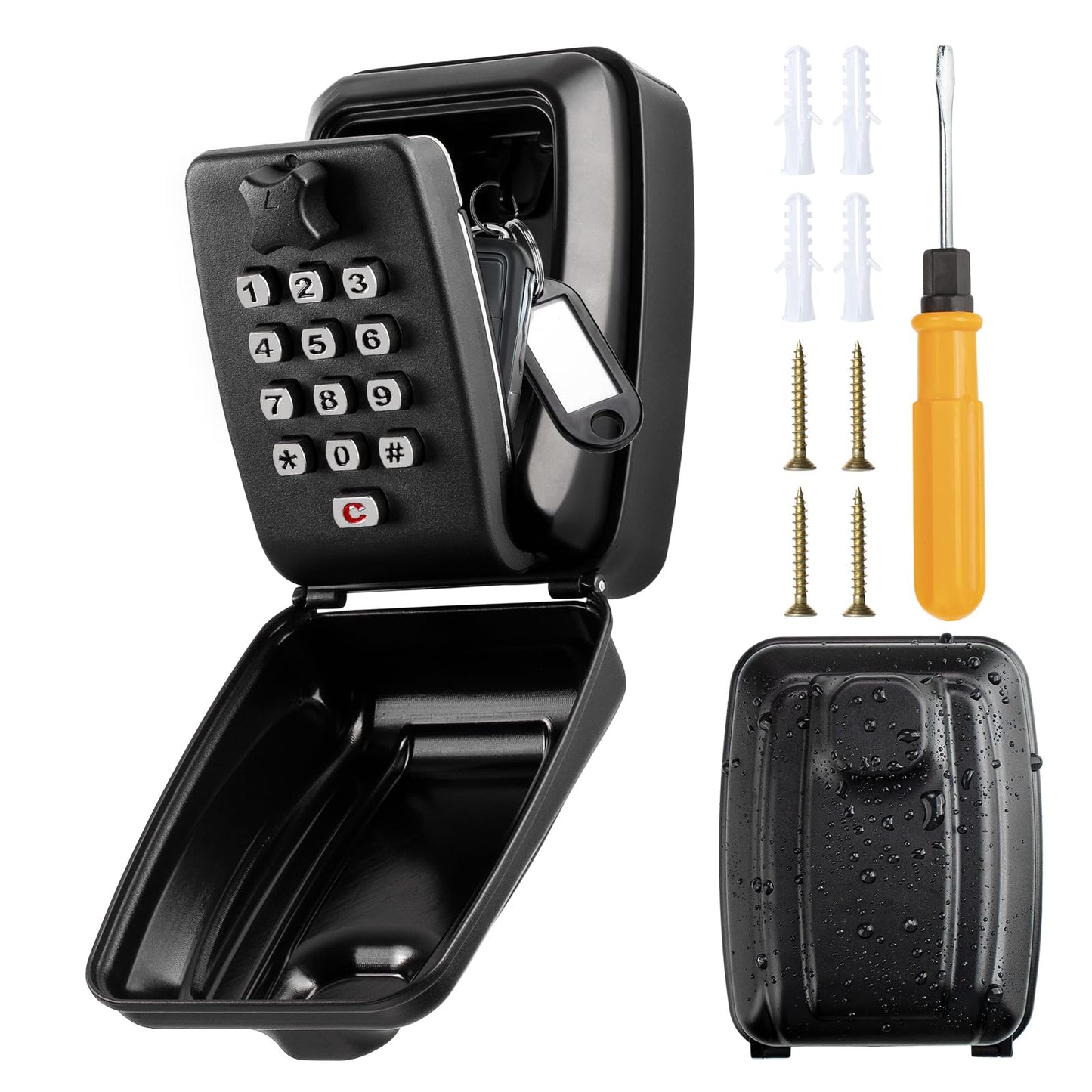 Tuocal Key Safe Wall Mounted Police Approved, Waterproof Key Lock Box Resettable 12-Digit Combination Top Security Key Storage Box with Weatherproof
