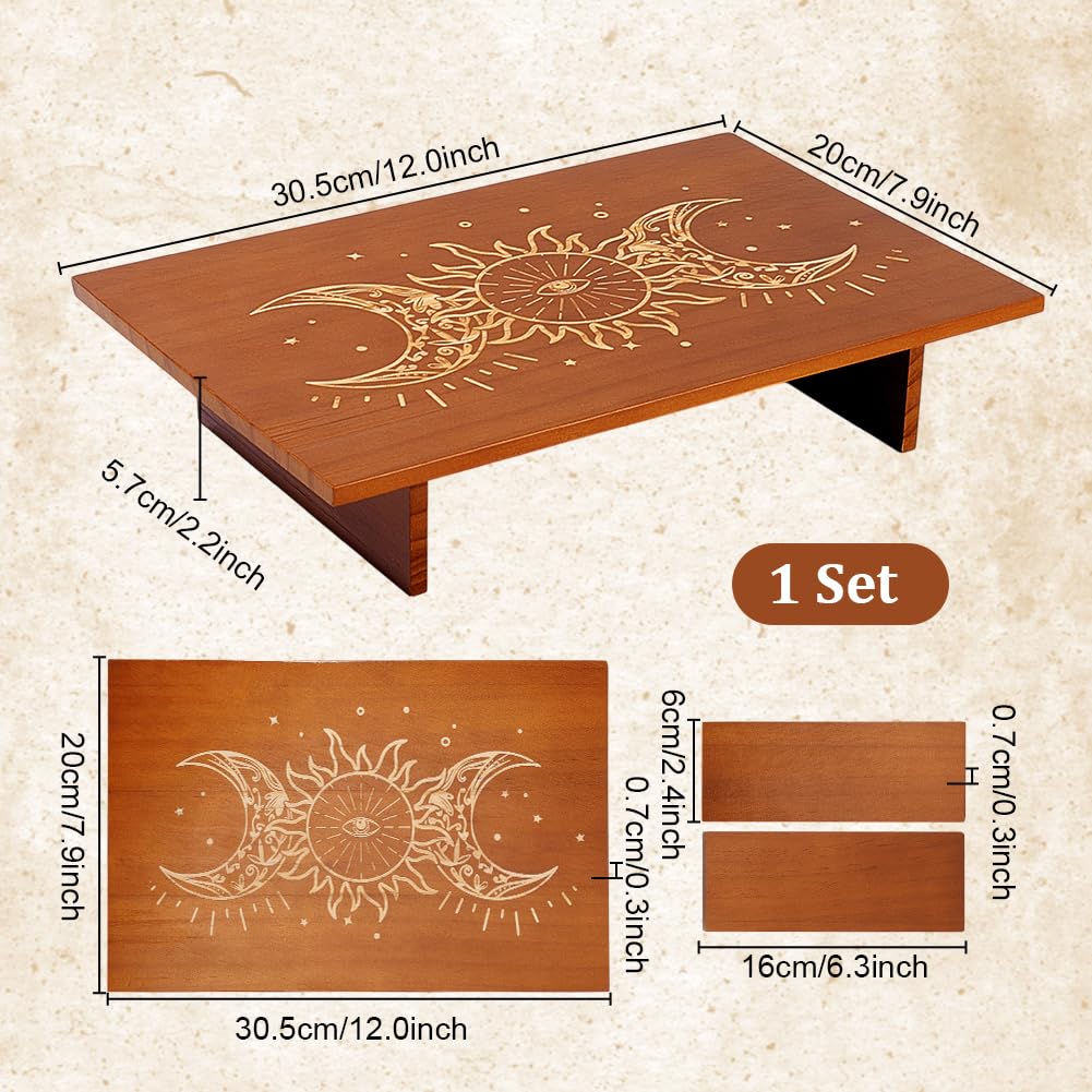 PH PandaHall Altar Table, 12 x 7.8 inch Wooden Meditation Table Altar Wood Wiccan Tables Buddhist Shrine Triple Goddess on Tables for Room Engraved