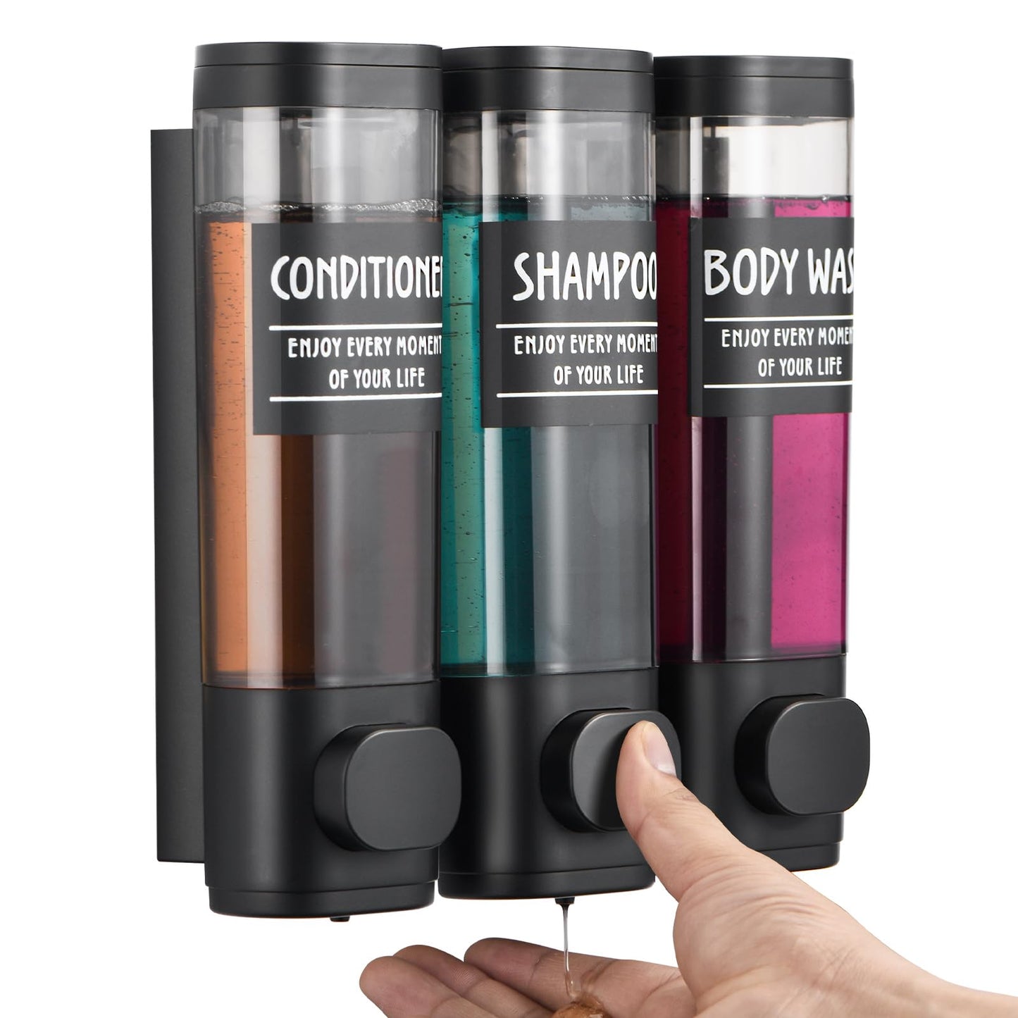 Shampoo and Conditioner Dispenser,GlintGath Shower Dispenser 3 Chamber No Drill Shampoo Dispenser for Shower Wall Mounted Shower Soap Dispenser for