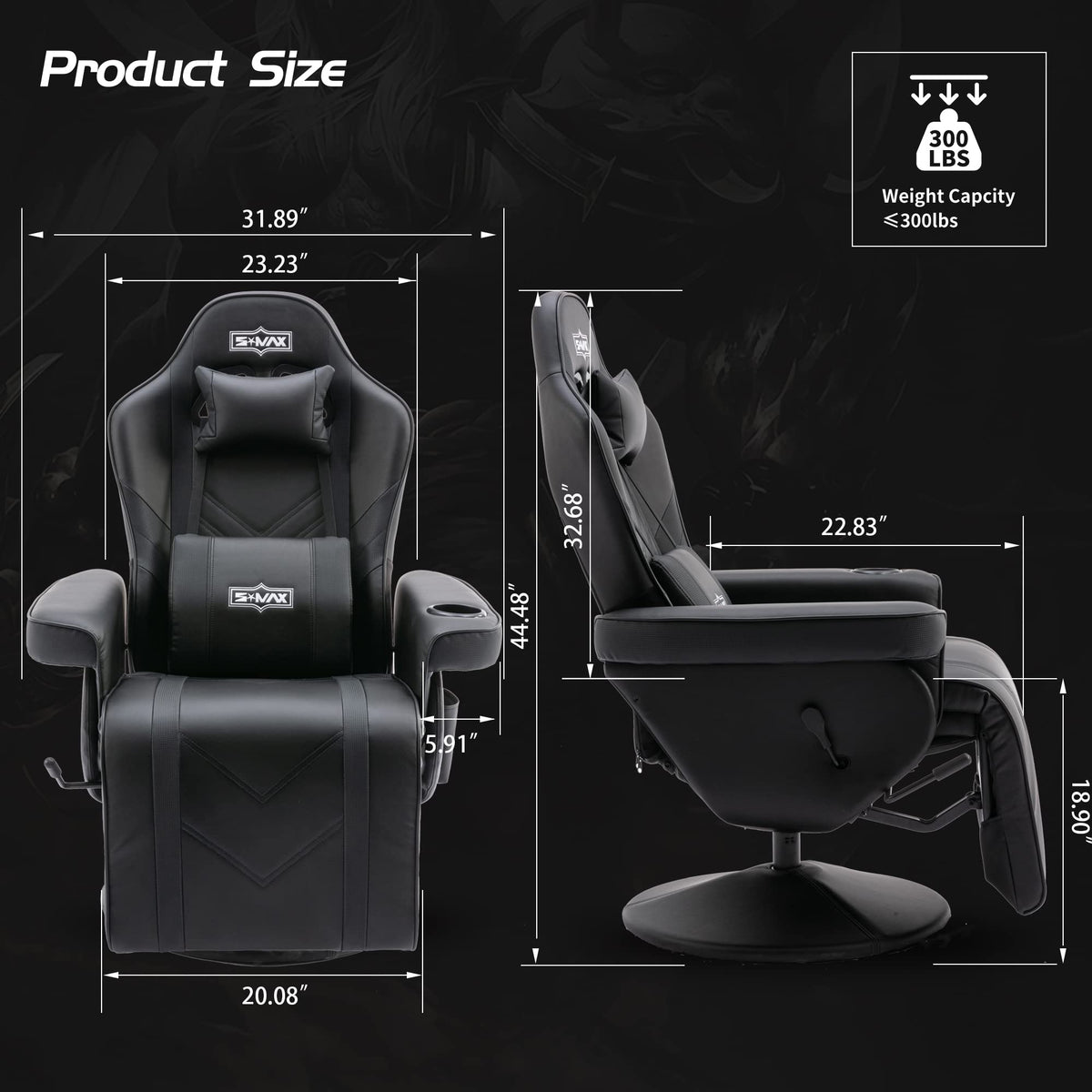 S*MAX Gaming Recliner Chair Ergonomic High Back Wide Lumbar Support Swivel PU Leather Cup Holder Adjustable Backrest Footrest Gaming Chair for Adults