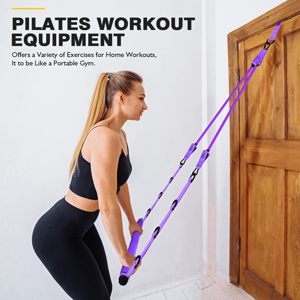 Pilates Equipment, Pilates Bar Kit with Resistance Bands, Adjustable Multifunctional Pilates Workout Equipment for Men & Women, Portable Pilates Bar