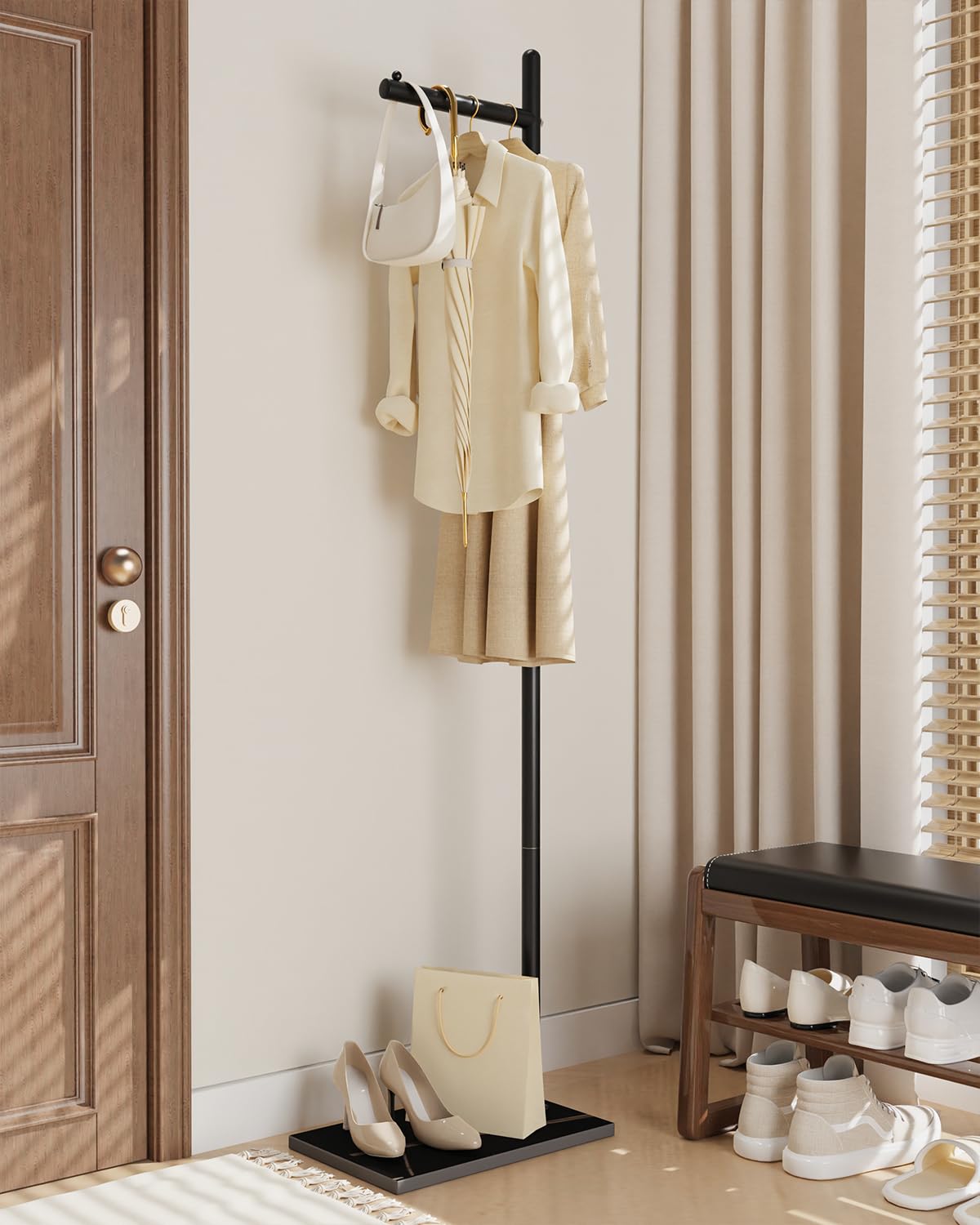 Yawinhe Coat Rack Metal,174cm L- shape Freestanding Coat Tree,Black