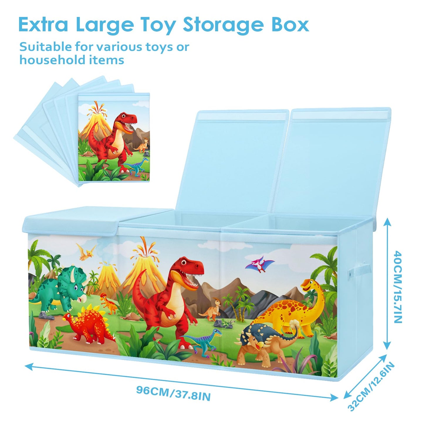 Decalsweet Extra Large Kids Toy Storage Box with Lid,Foldable Oxford Toy Storage Organizer Box for Boys-96?32?40cm-Lightweight Toy Chest with Handles