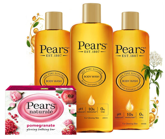 Pears Body Wash (3 x 250 ml) Pure and Gentle Original & Pears Natural? Soap Pomegranate 100g