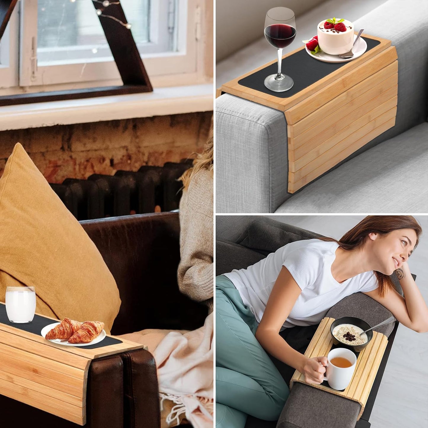 Sofa Arm Tray, Wooden Armchair Tray Sofa Trays Foldable Sofa Arm Table for Drinks Remote Snacks Phone Magazine(Natural Wood Colour)