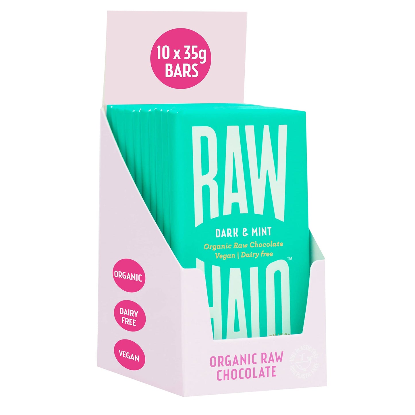 Vegan Chocolate Bar - Raw Halo - Dark Chocolate & Mint - 10 x 35g Bars - Organic, Dairy & Gluten Free