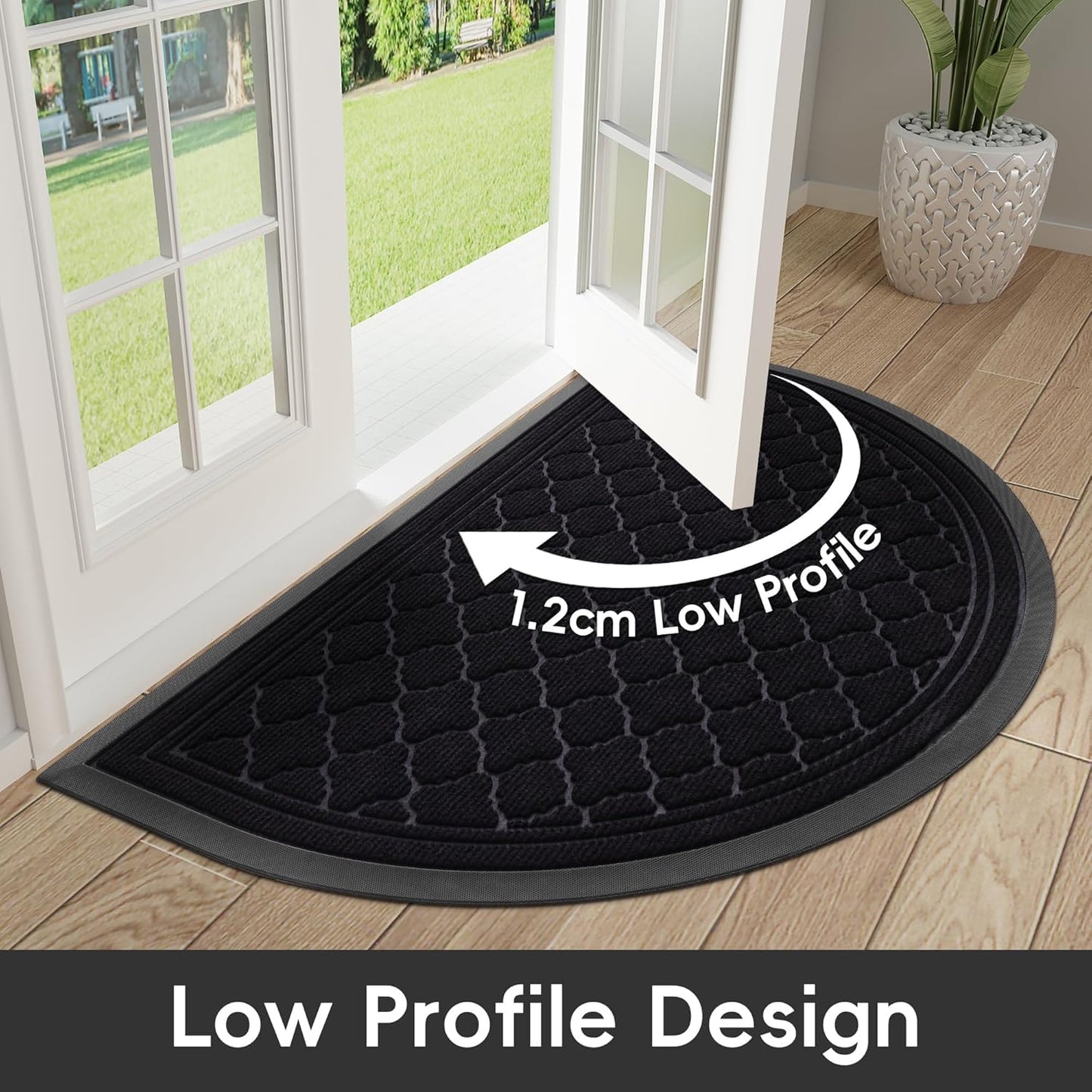 Homaxy Half Moon Door Mats Indoor, Non Slip Rubber Door Matts, Dirt Trapper Absorbent Doormat Outdoor, Washable Heavy Duty Floor Mat for Entrance,