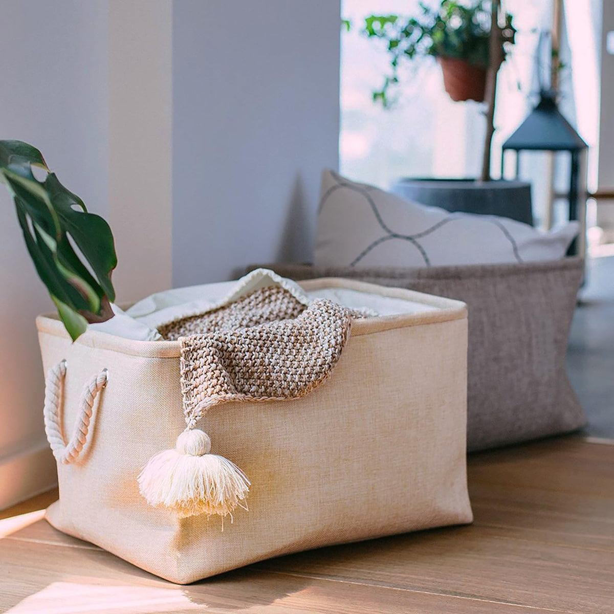Mangata Fabric Storage Boxes, Storage Baskets for Shelves Light Khaki, S