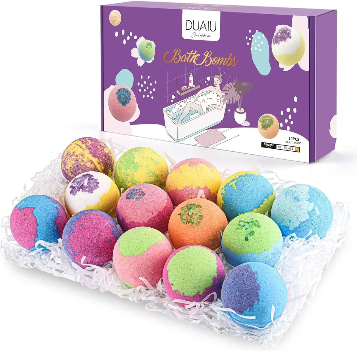 DUAIU 14pcs Natural Bath Bomb Set - Organic Bubble Bath Bombs with Essential Oils for Her Birthday, Anniversary, Valentine's, Mother's Day Gifts for