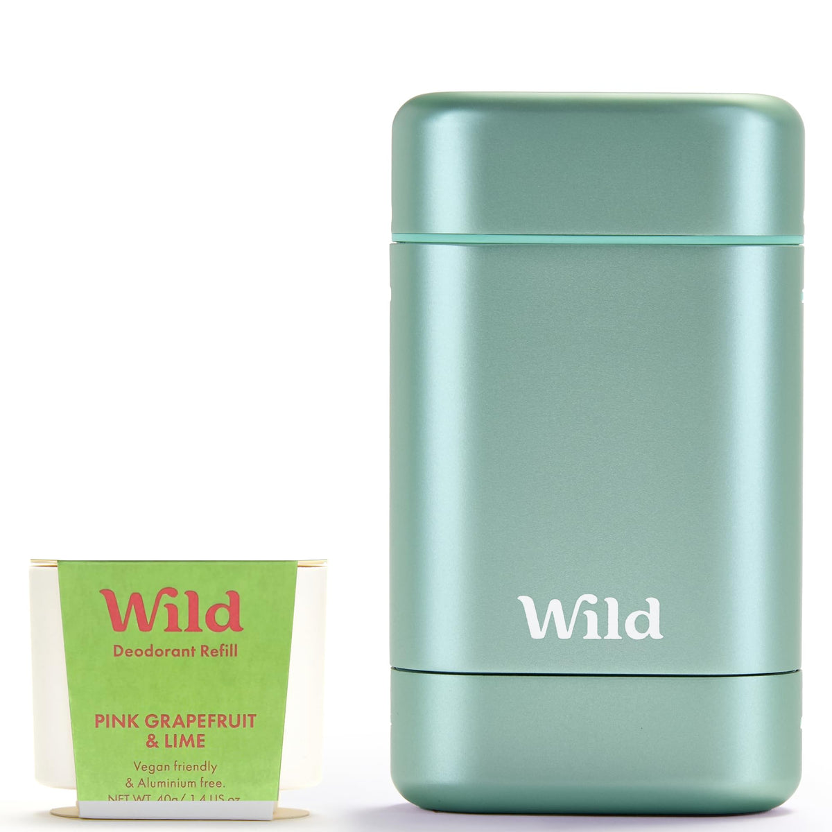 Wild Natural Refillable Deodorant Starter Kit with Aqua Case and Pink Grapefruit & Lime Scented Refill (40g) - Aluminium Free - Long Lasting