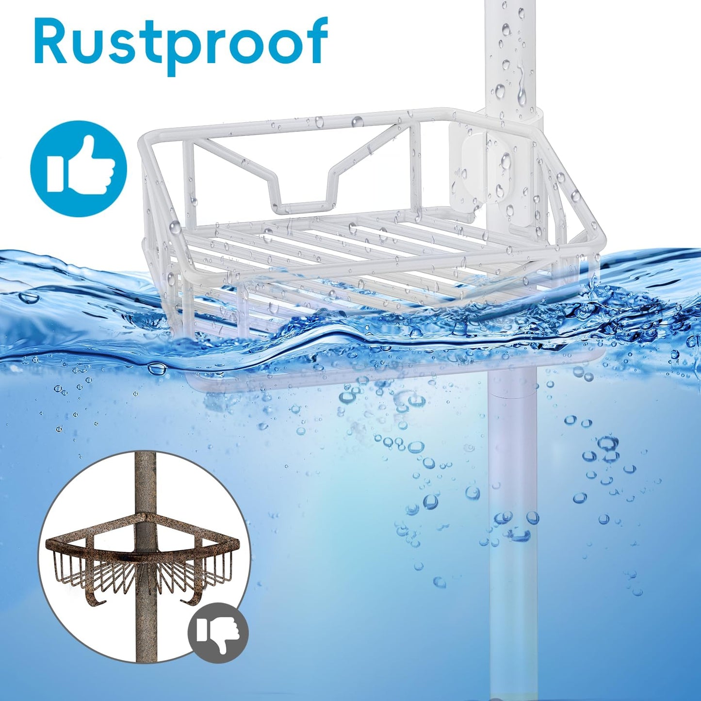 Mutool Adjustable Shower Shelf, Telescopic Shower Caddy with Hooks, No Drilling Corner Shelf with 5 Trays