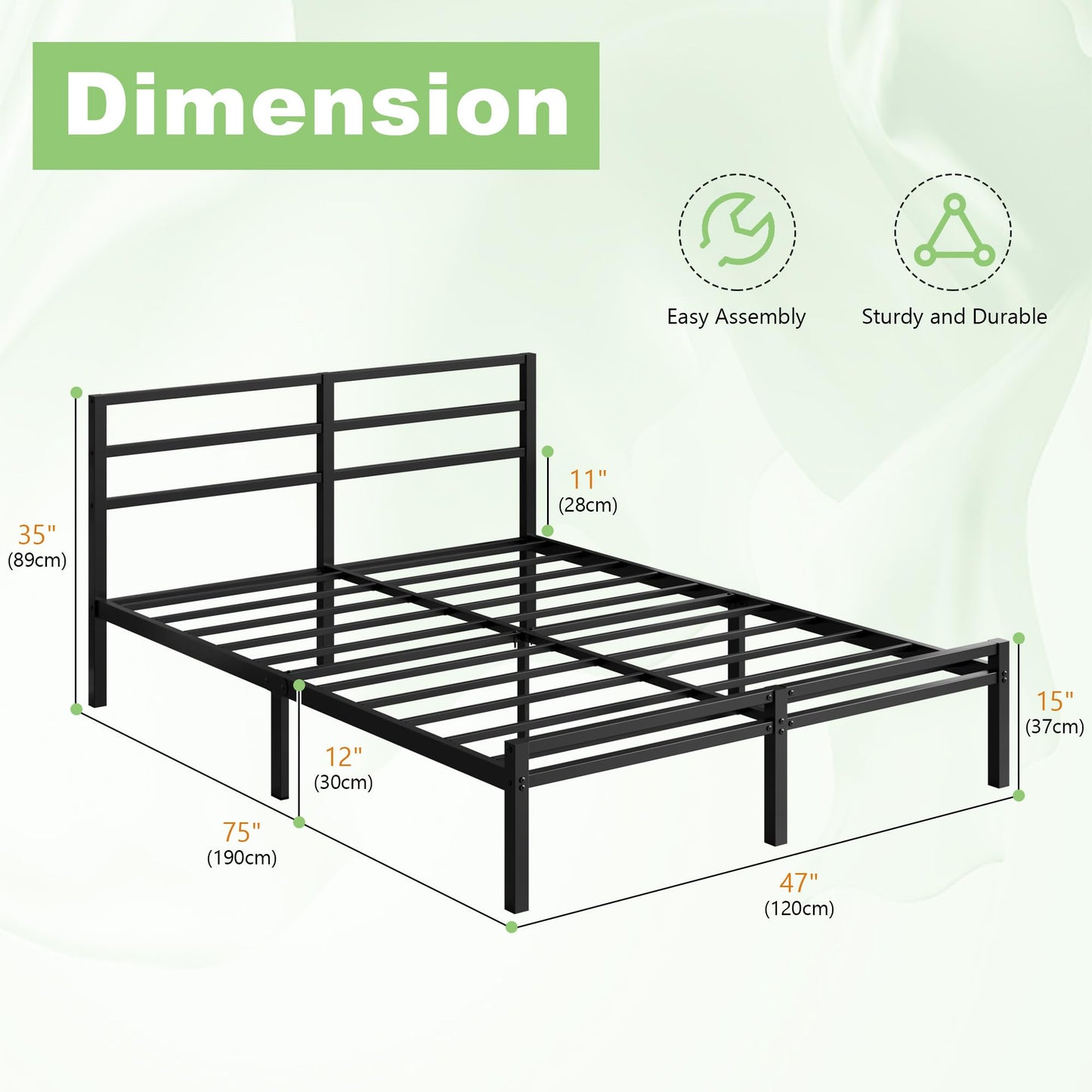 Lutown-Teen Metal Small Double Bed Frame with Headboard and Footboard